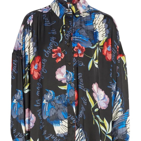 FREE PEOPLE SILKY NIGHTS FLORAL BUTTON DOWN TUNIC - Picture 6 of 12